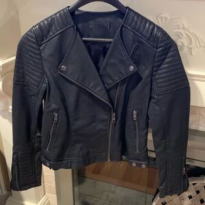 Vegan black leather motto jacket size small